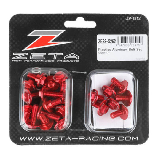 ZETA ALUMINUM BOLT SET PLASTICS KAW KX250/F '17-20 25PCS RED