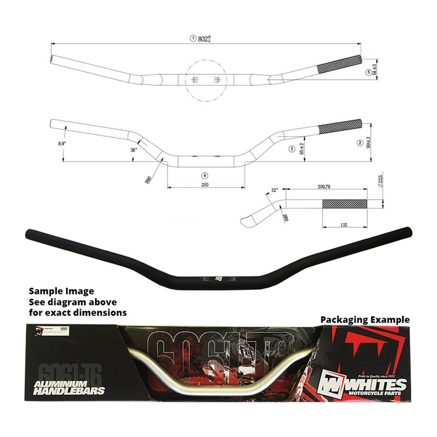 WHITES HANDLEBAR TAPER AL6061 BLK CR125 CRF250/450 KX250/450