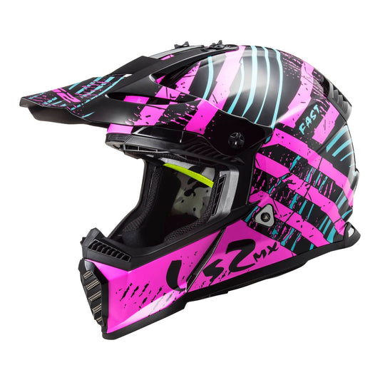 LS2 MX437 FAST EVO VERVE BLACK FLURO PINK