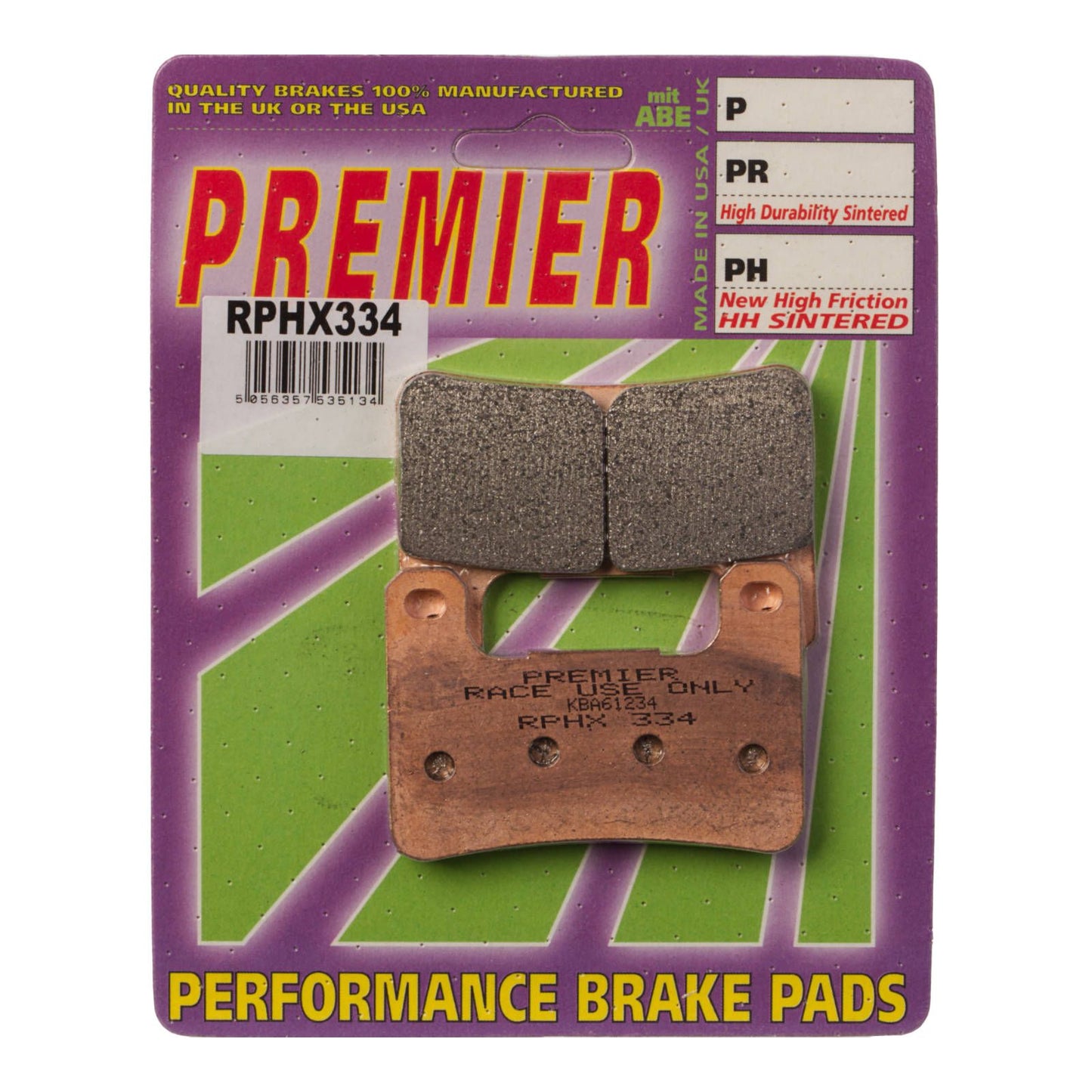 PREMIER BRAKE PADS RPHX334 RACING Sint Bronze/Tungsten/Moly #PBPHRX334