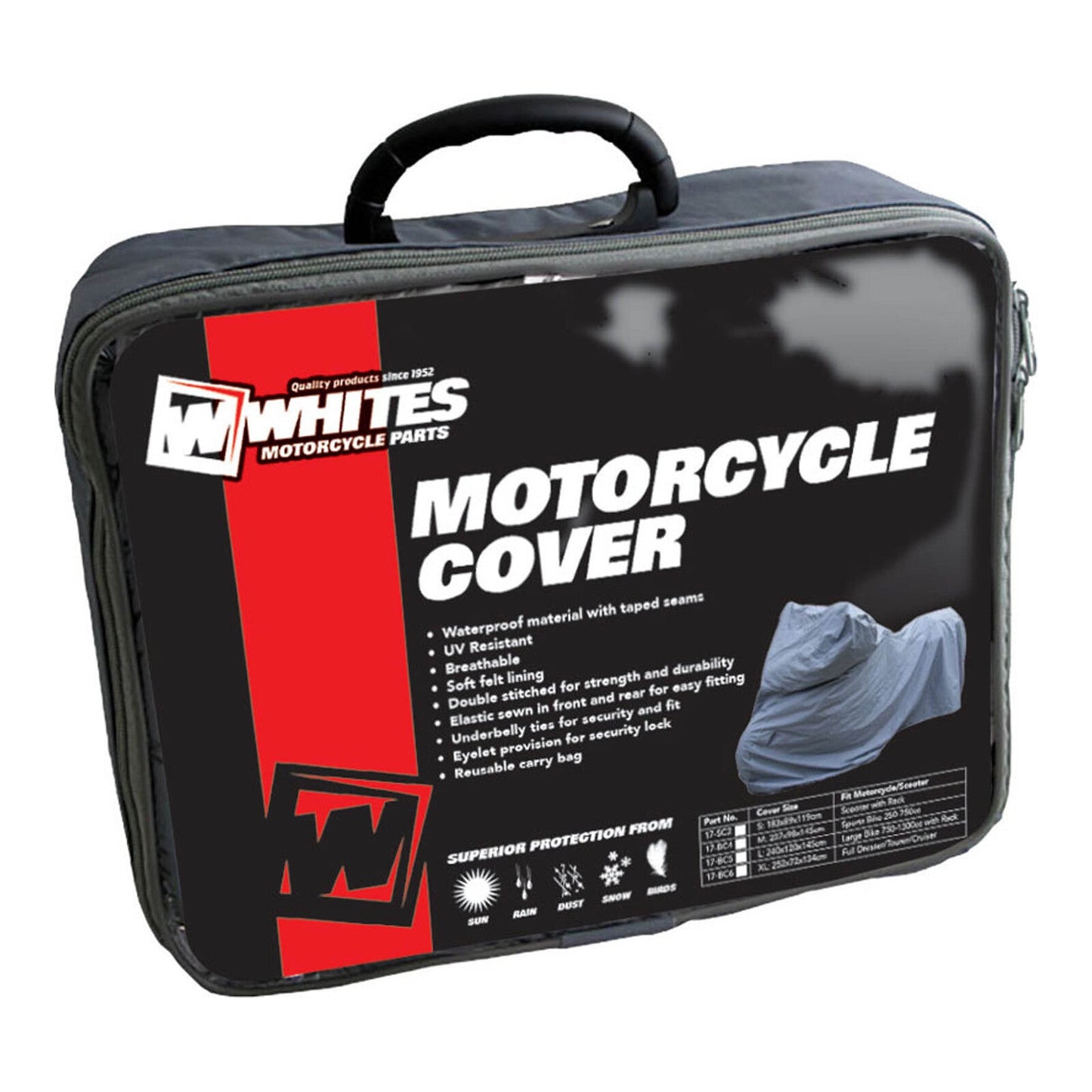 WHITES PREMIUM BIKE COVER - LGE 750-1300CC/ RACK #WBCLG